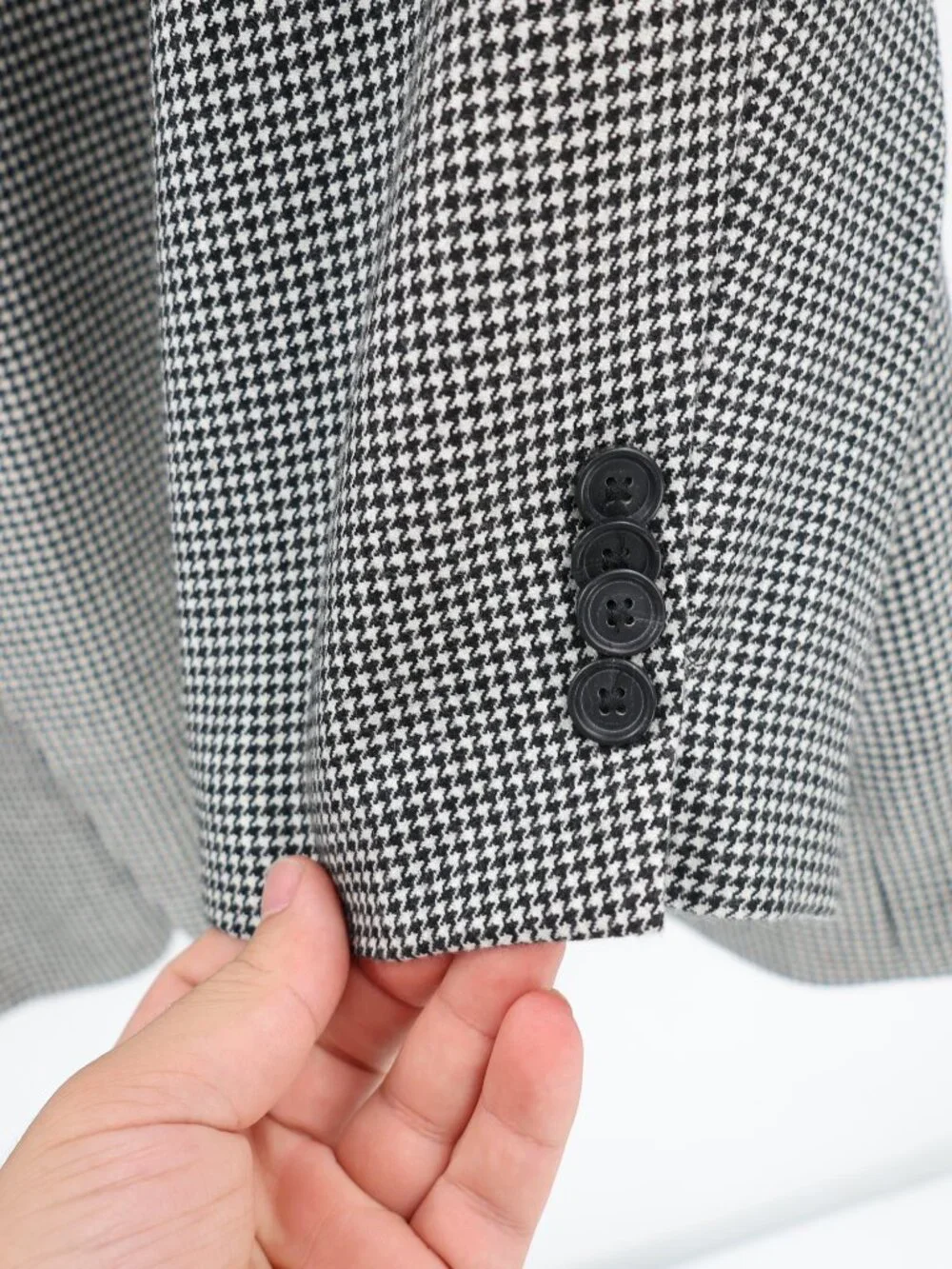 John W Nordstrom Loro Piana sport coat mens 48R Cashmere Houndstooth black white
